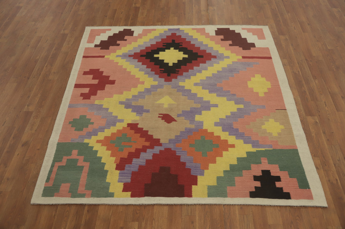 Geometric Kilim Square Area Rug 6x6