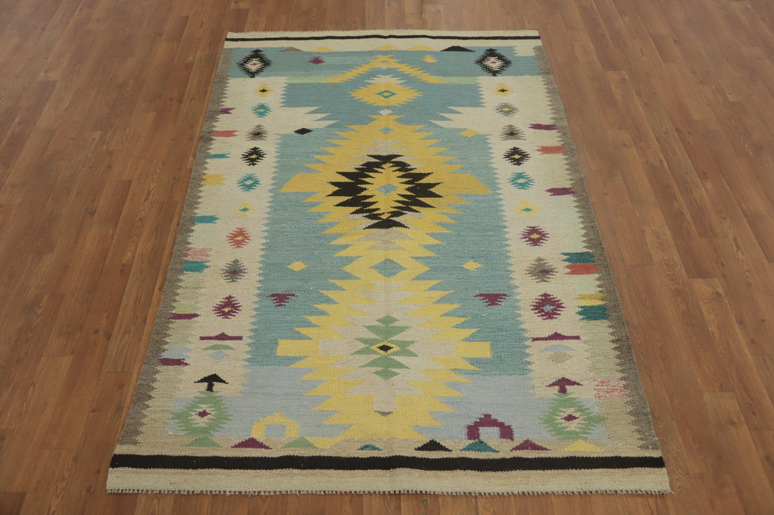 Flat Weave Wool Kilim Vegetable Dye Rug 4x6