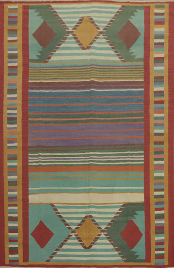 Striped Wool Tribal Kilim Oriental Area Rug 7x10