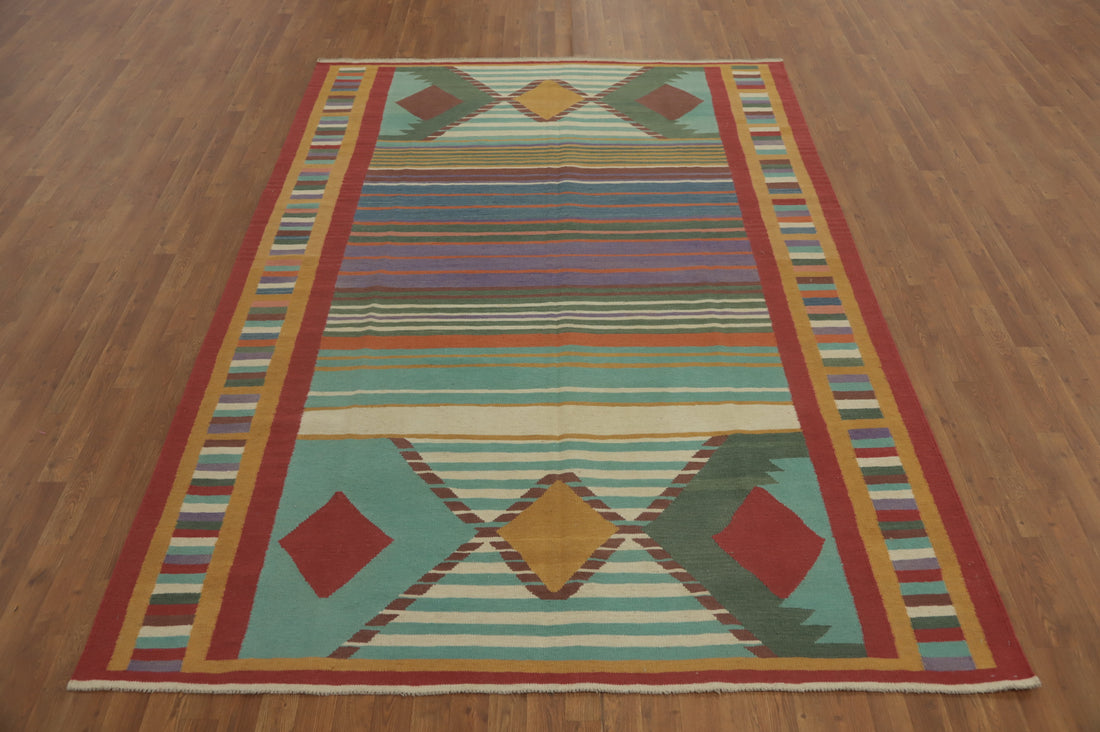 Striped Wool Tribal Kilim Oriental Area Rug 7x10