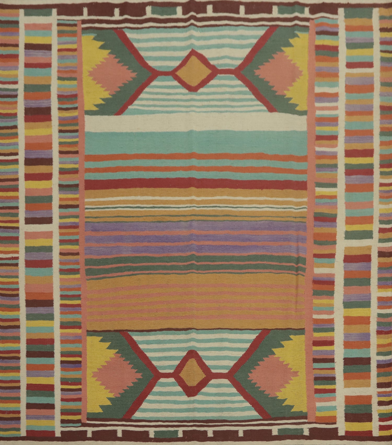 Striped Wool Kilim Square Area Rug 7x7