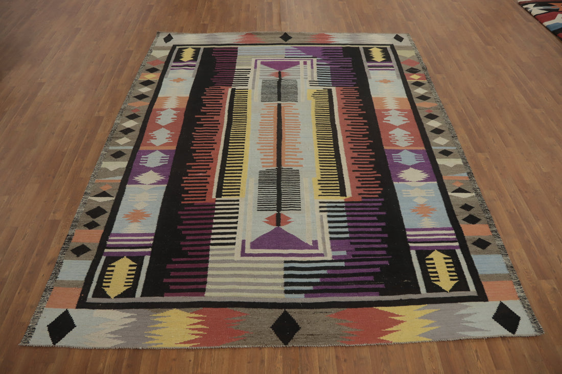 Vegetable Dye Colorful Kilim Oriental Area Rug 8x10