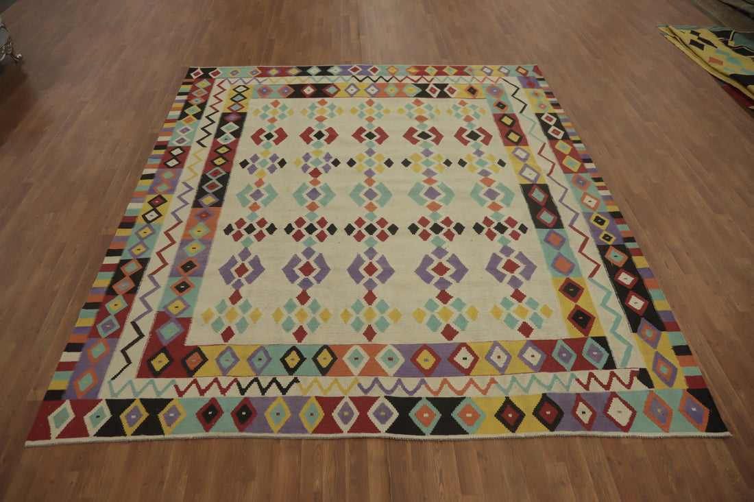 Geometric Wool Kilim Oriental Area Rug 9x10