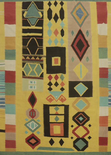 Tribal Wool Gold Kilim Oriental Area Rug 9x12