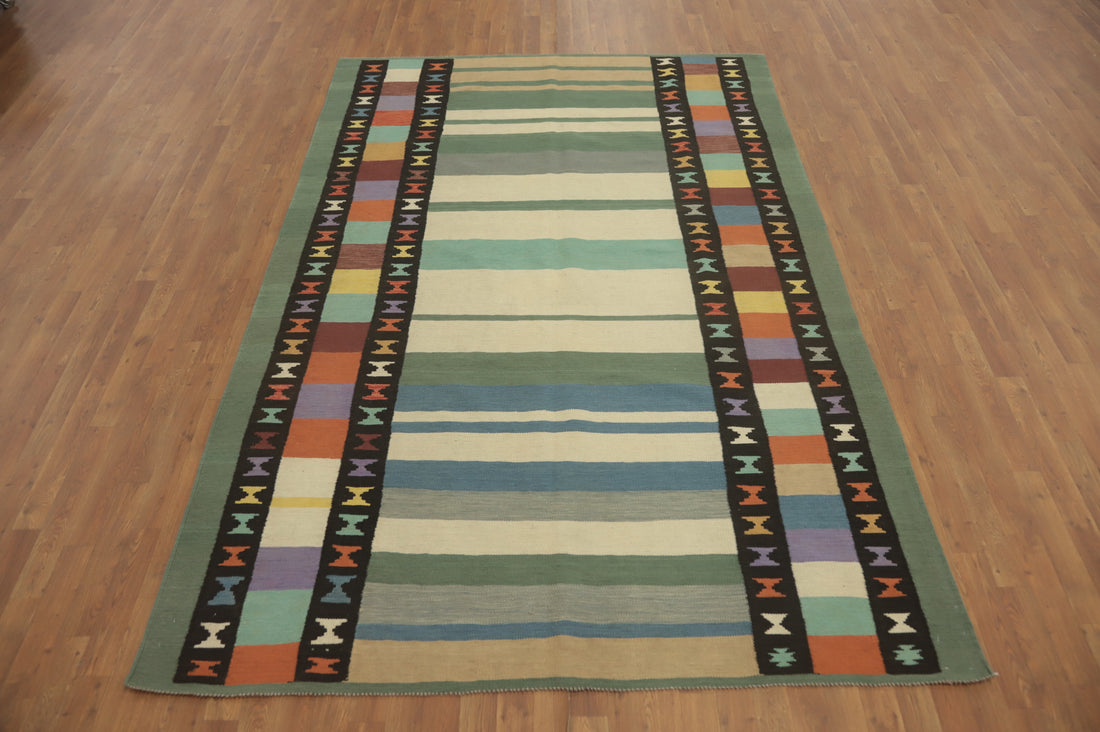 Striped Wool Kilim Oriental Area Rug 7x10