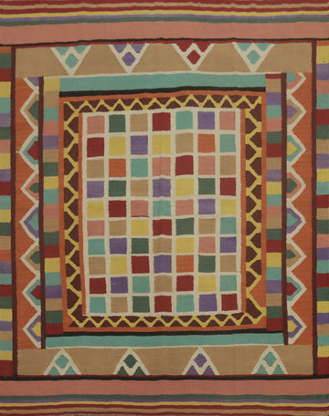 Checkered Wool Kilim Square Area Rug 6x6