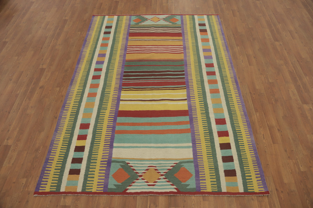 Striped Wool Kilim Oriental Area Rug 6x8