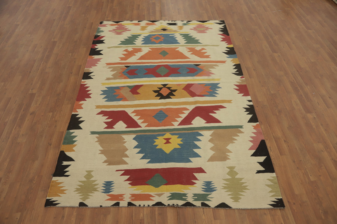 Geometric Wool Kilim Oriental Area Rug 6x9