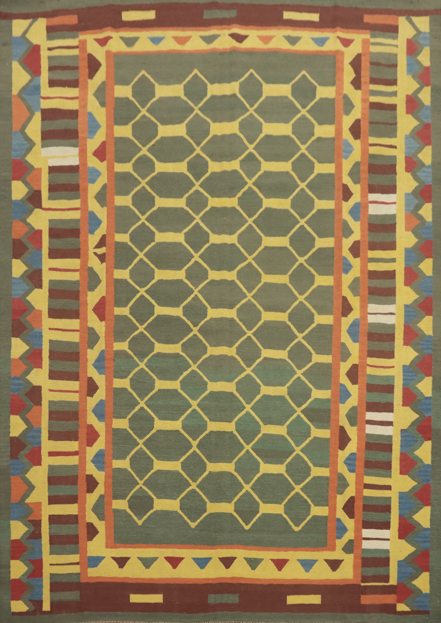 Green Geometric Kilim Oriental Area Rug 8x10