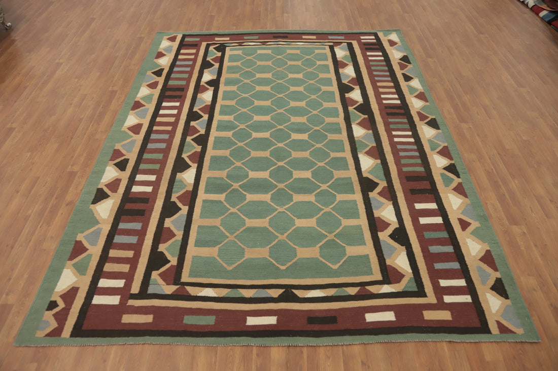 Green Geometric Kilim Oriental Area Rug 8x11