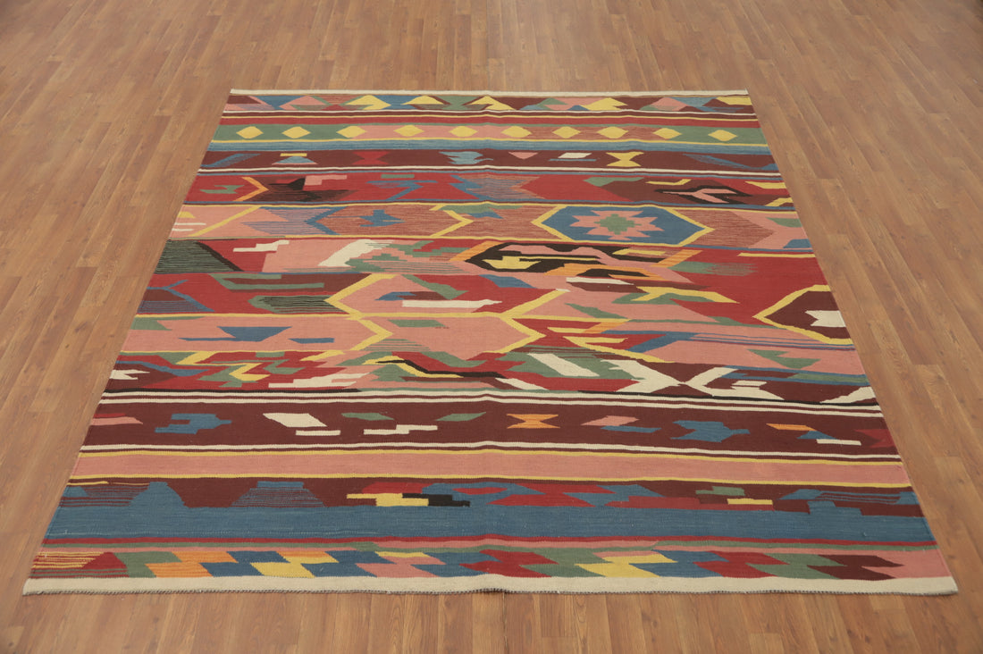 Colorful Kilim Wool Square Area Rug 8x8