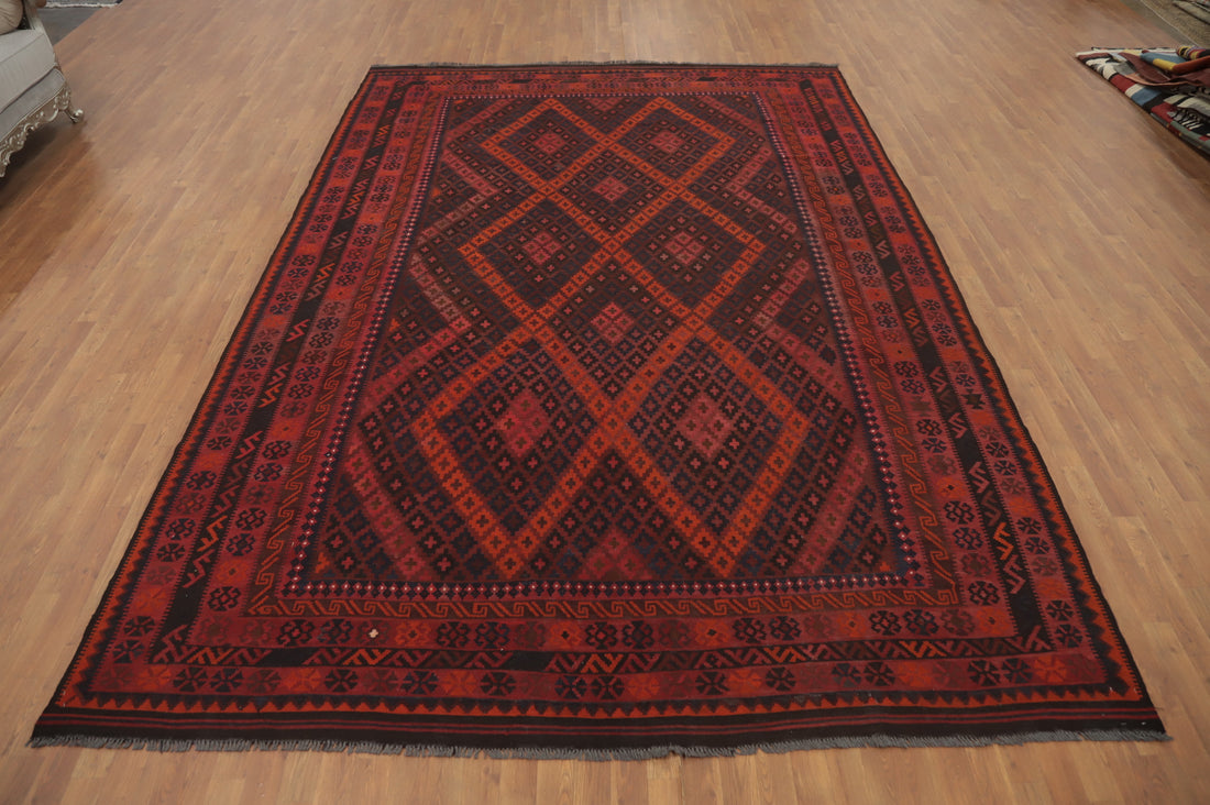 Geometric Kilim Vegetable Dye Area Rug 9x13