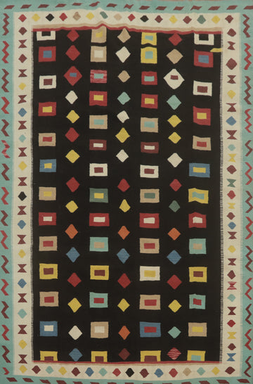 Black Geometric Kilim Oriental Area Rug 8x11