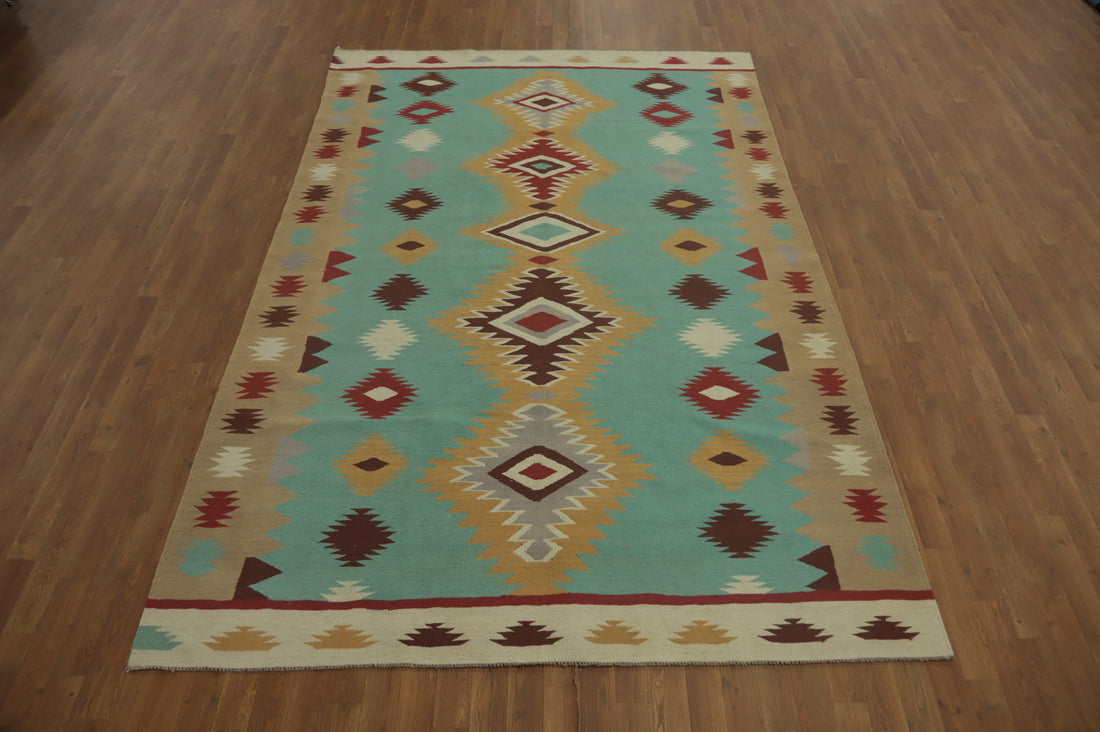 Turquoise Kilim Wool Oriental Area Rug 7x10