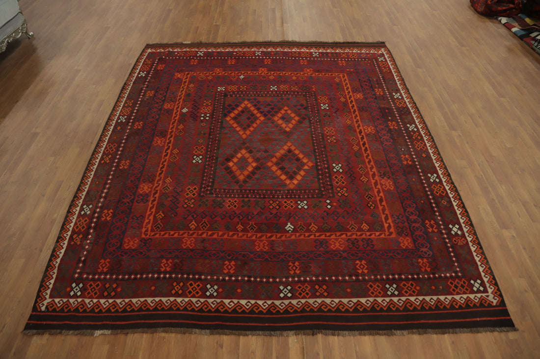 Flat Weave Wool Kilim Vegetable Dye Area Rug 8x10
