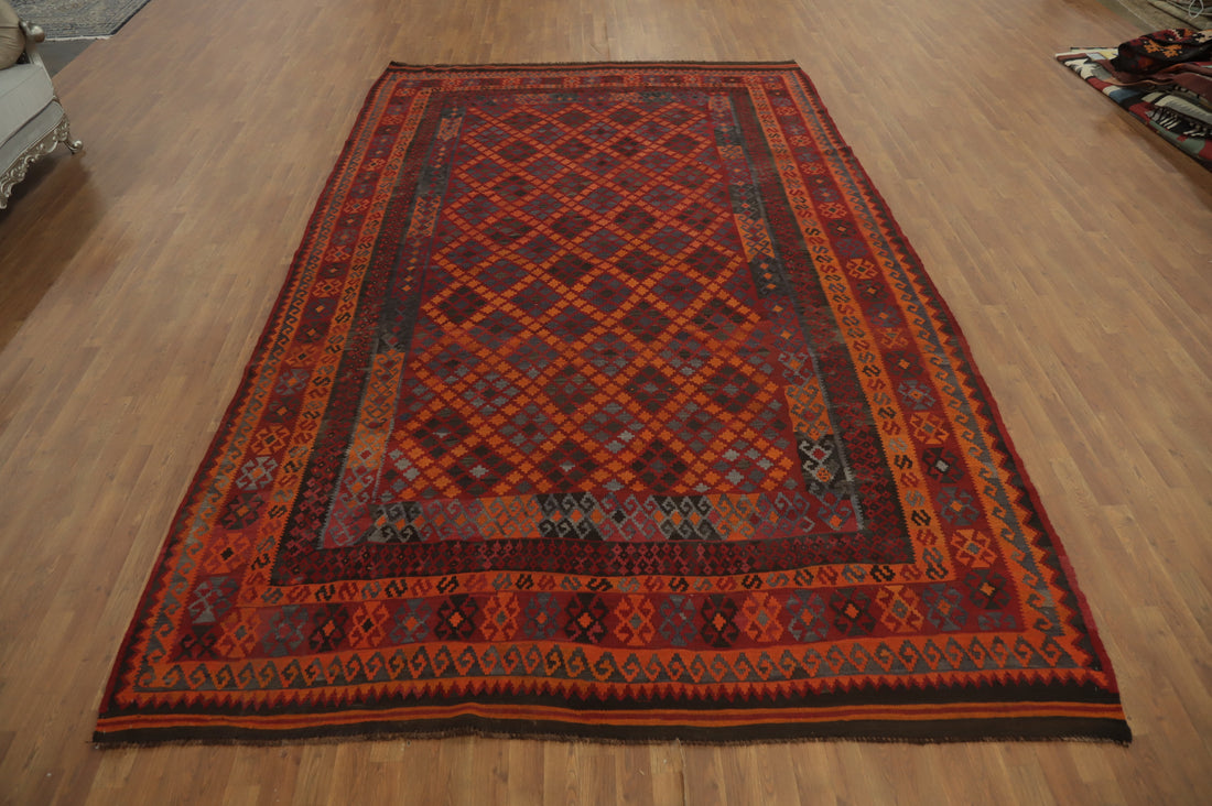 Trellis Wool Kilim Vegetable Dye Area Rug 9x14