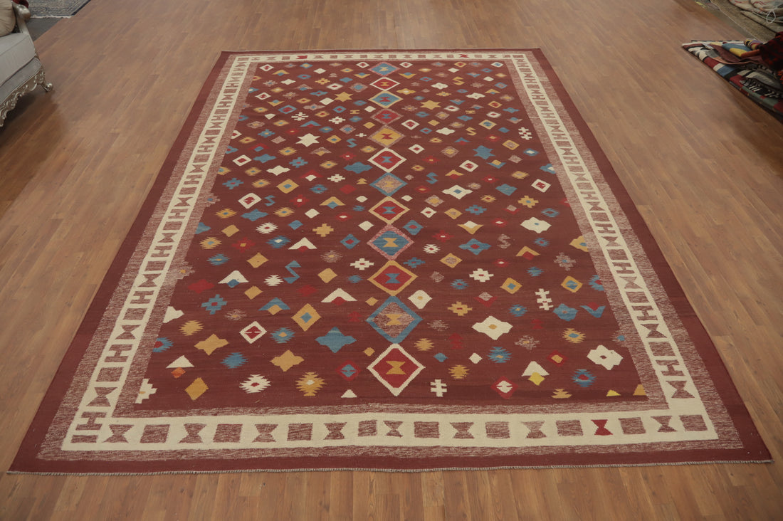 Geometric Kilim Wool Oriental Area Rug 10x13