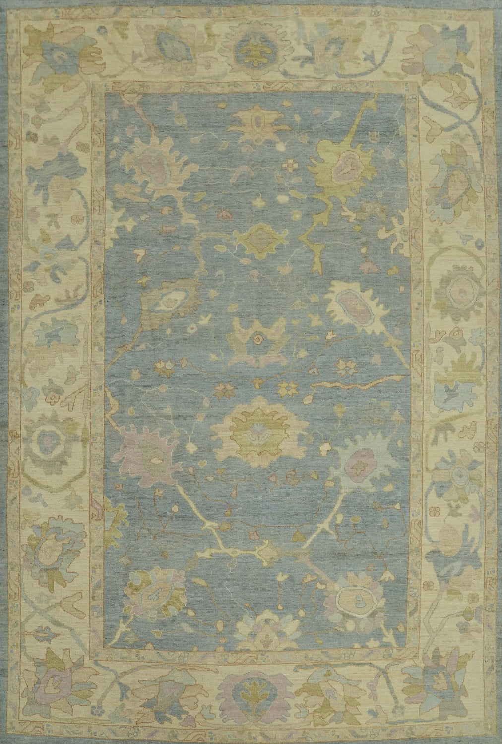 Vegetable Dye Blue Oushak Turkish Area Rug 9x12
