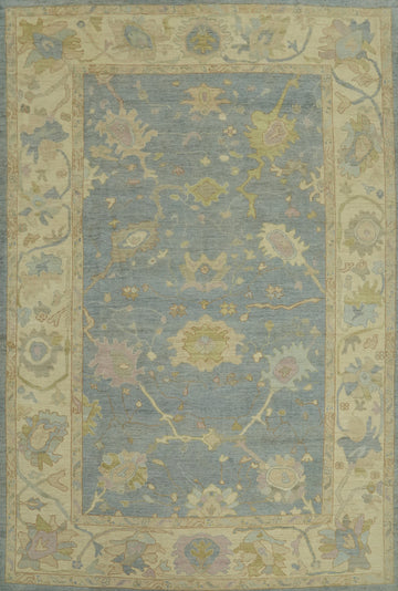 Vegetable Dye Blue Oushak Turkish Area Rug 9x12