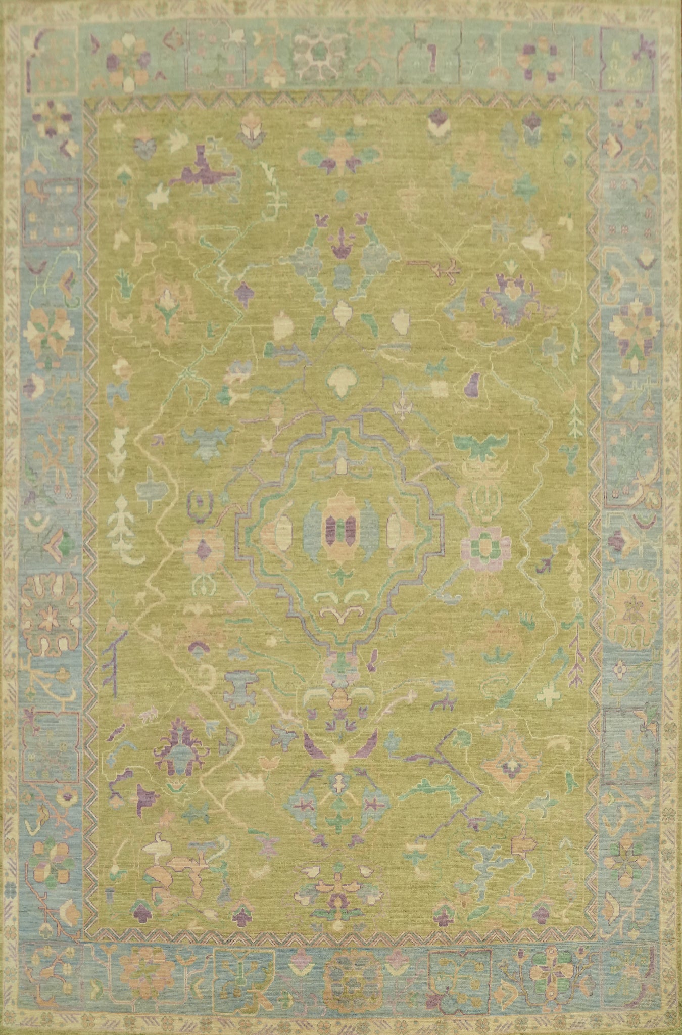 Vegetable Dye Green Oushak Turkish Area Rug 9x12