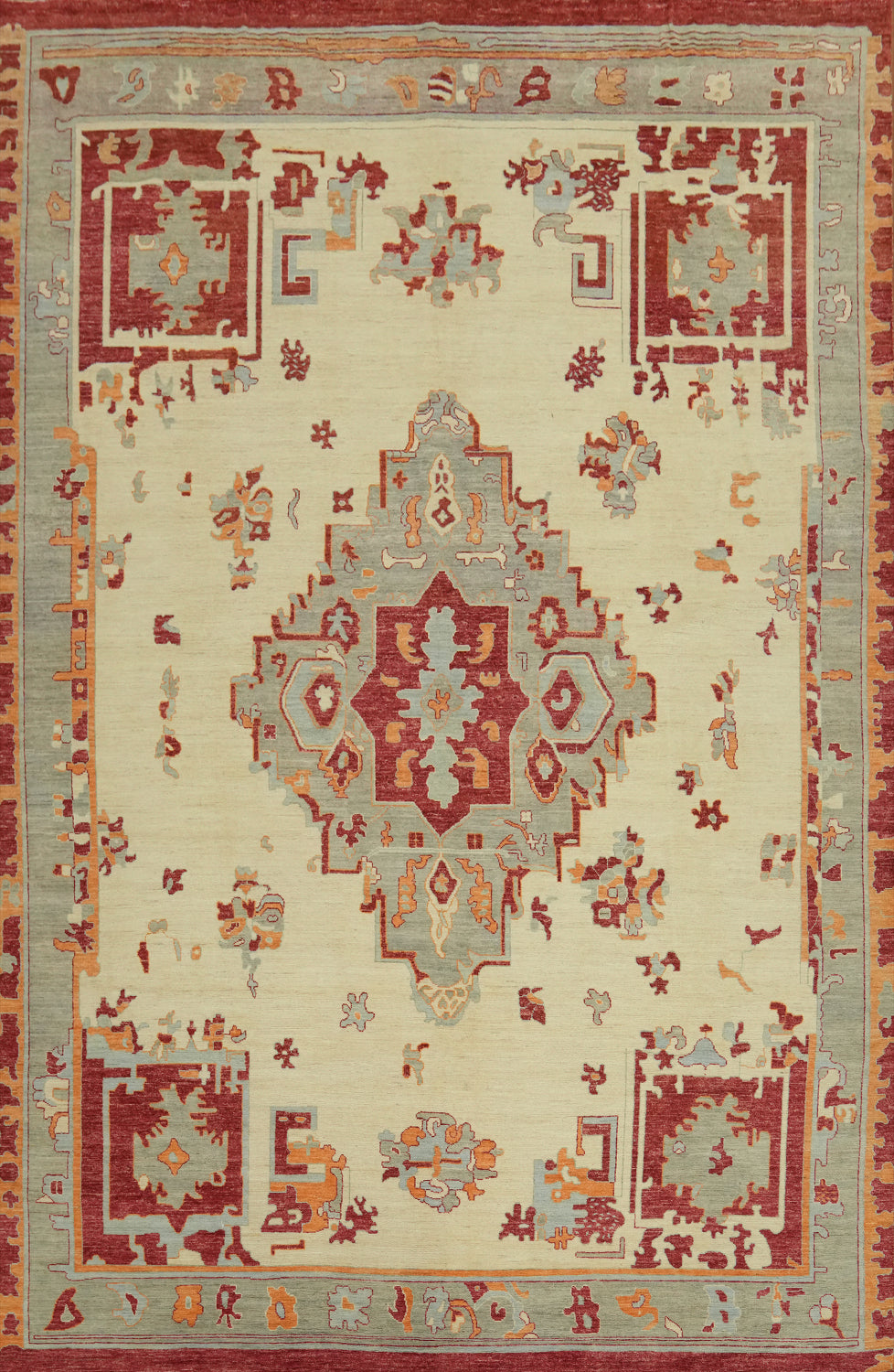 Geometric Wool Oushak Vegetable Dye Large Rug 12x17