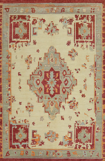Geometric Wool Oushak Vegetable Dye Large Rug 12x17