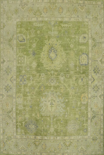 Handmade Green Oushak Vegetable Dye Area Rug 8x10