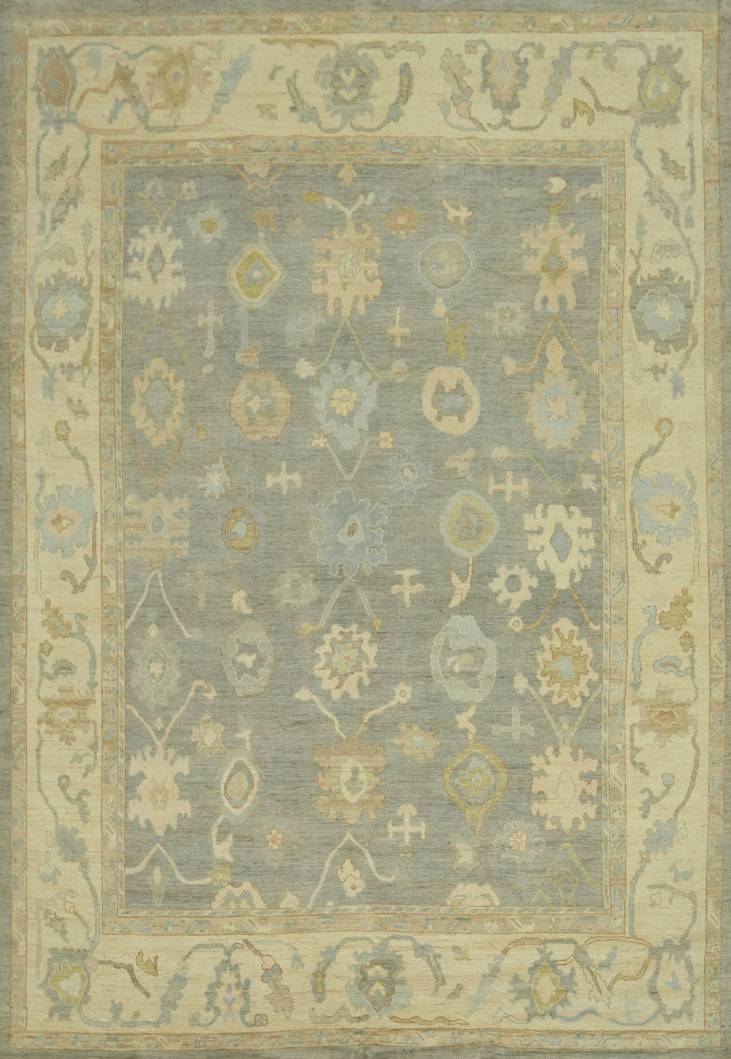 Vegetable Dye Gray Oushak Turkish Large Rug 10x14