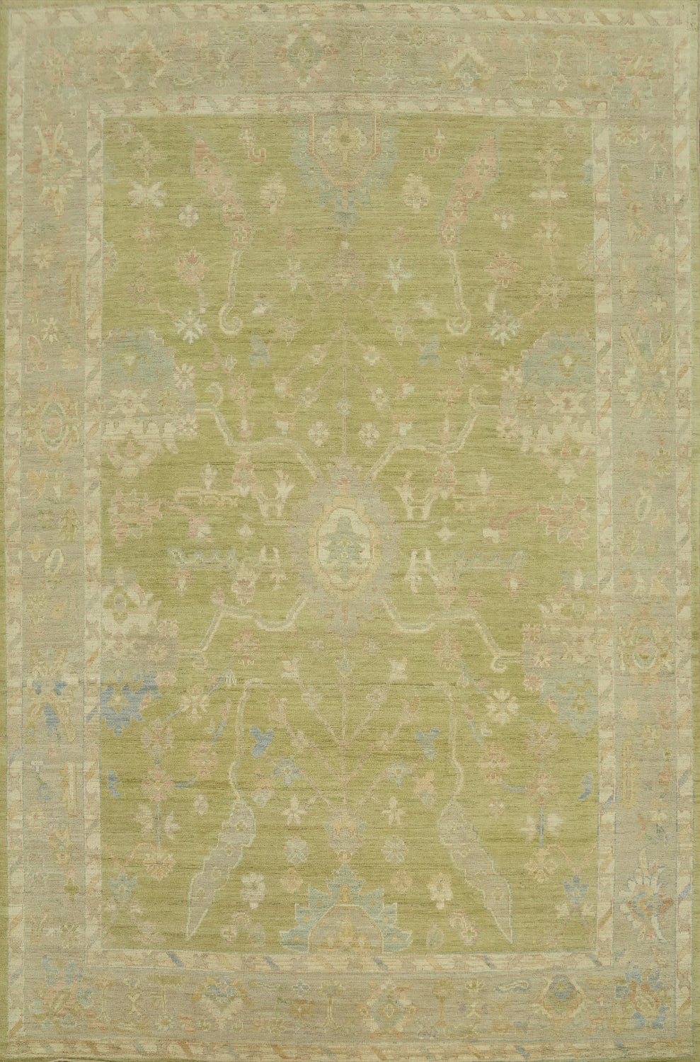Vegetable Dye Green Oushak Turkish Area Rug 9x12