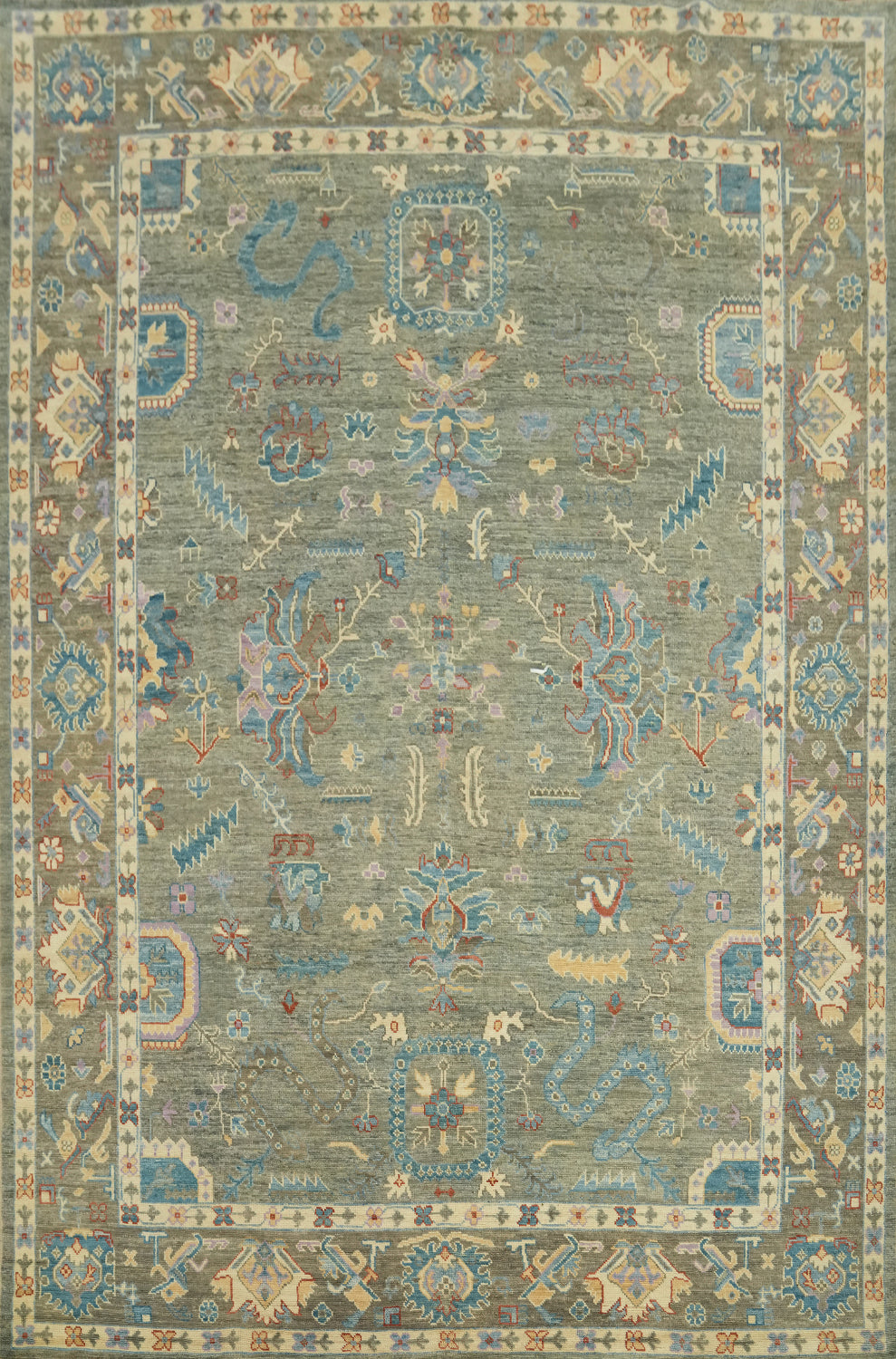 Handmade Gray Oushak Vegetable Dye Area Rug 9x12