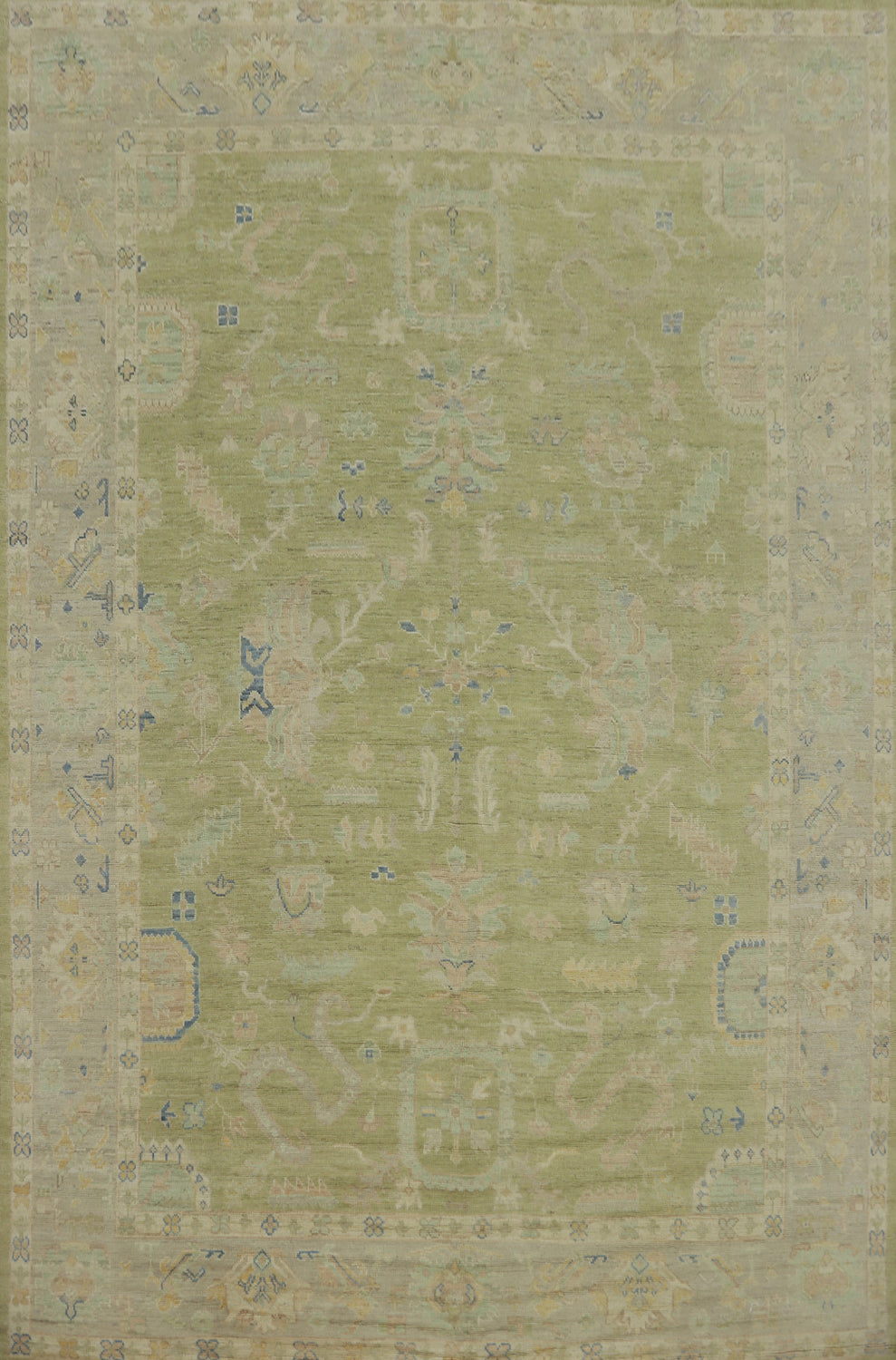 Vegetable Dye Green Oushak Turkish Area Rug 9x12