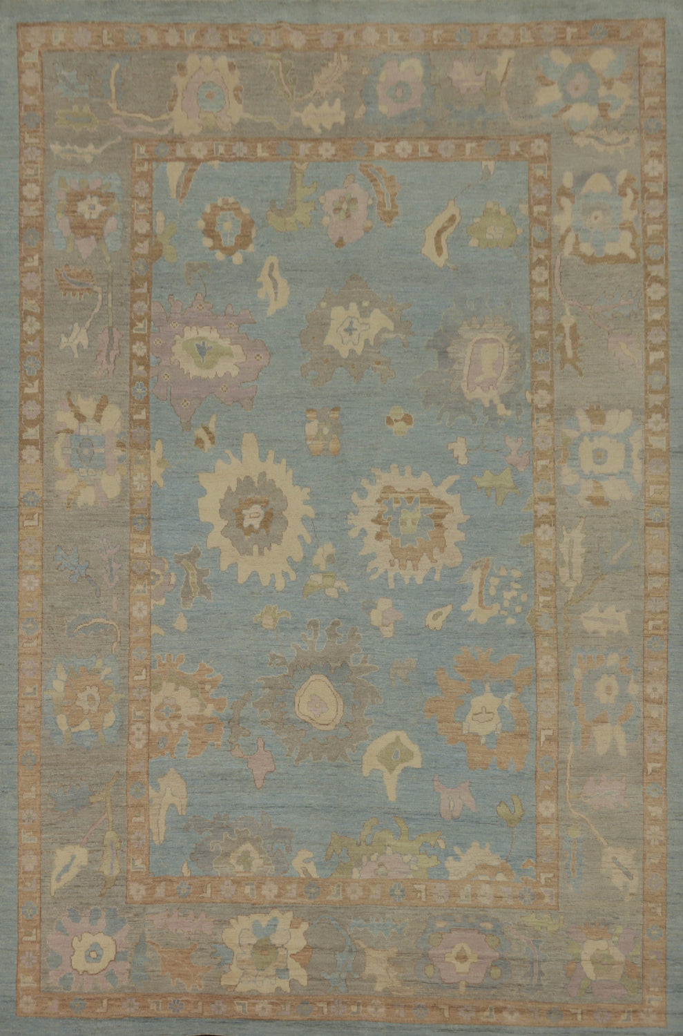 Handmade Blue Oushak Vegetable Dye Large Rug 10x14