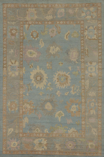 Handmade Blue Oushak Vegetable Dye Large Rug 10x14