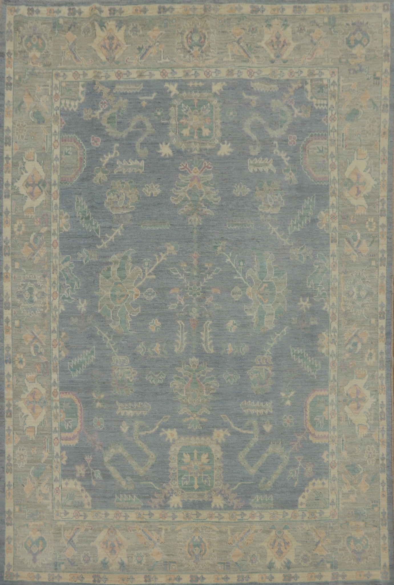 Vegetable Dye Blue Wool Oushak Turkish Area Rug 8x10