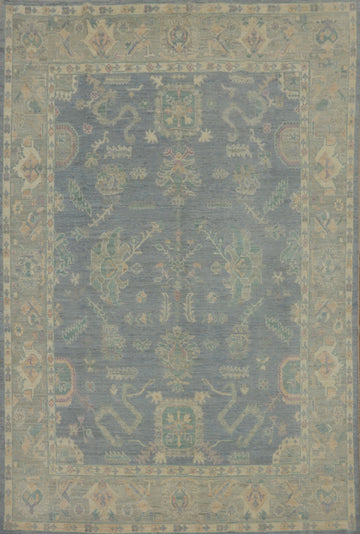Vegetable Dye Blue Wool Oushak Turkish Area Rug 8x10