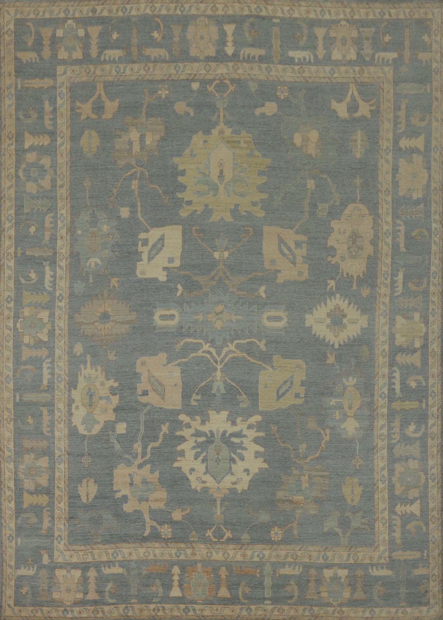 Handmade Floral Oushak Vegetable Dye Large Rug 12x14