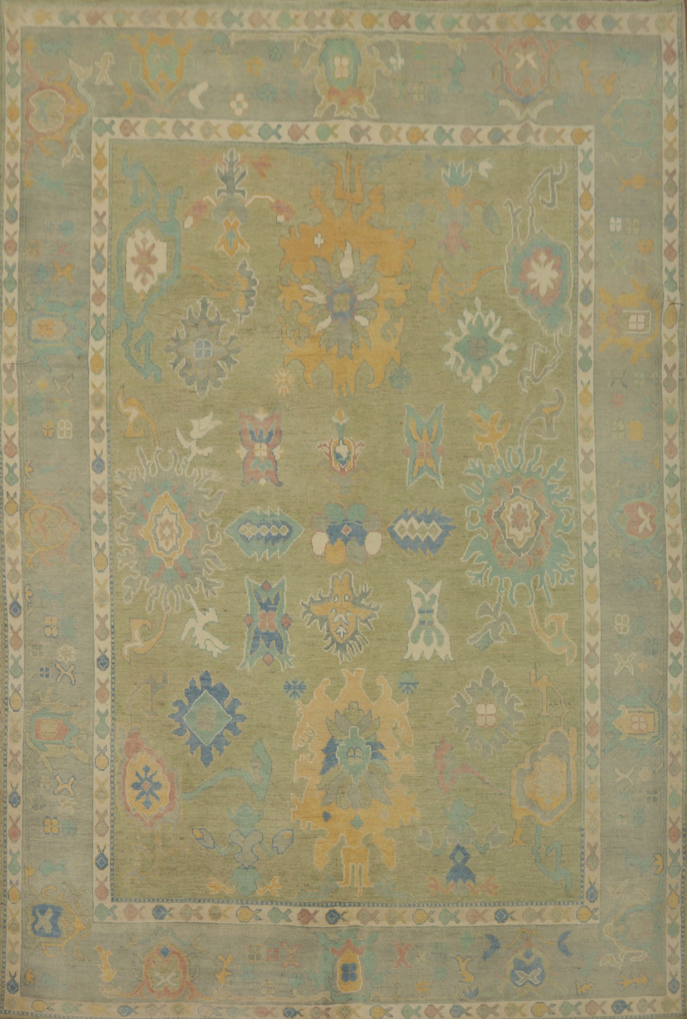 Vegetable Dye Green Oushak Turkish Area Rug 8x10