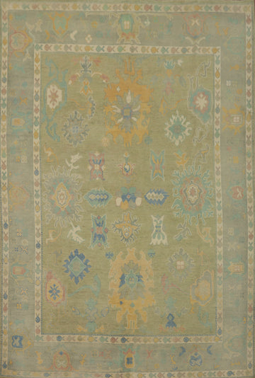 Vegetable Dye Green Oushak Turkish Area Rug 8x10