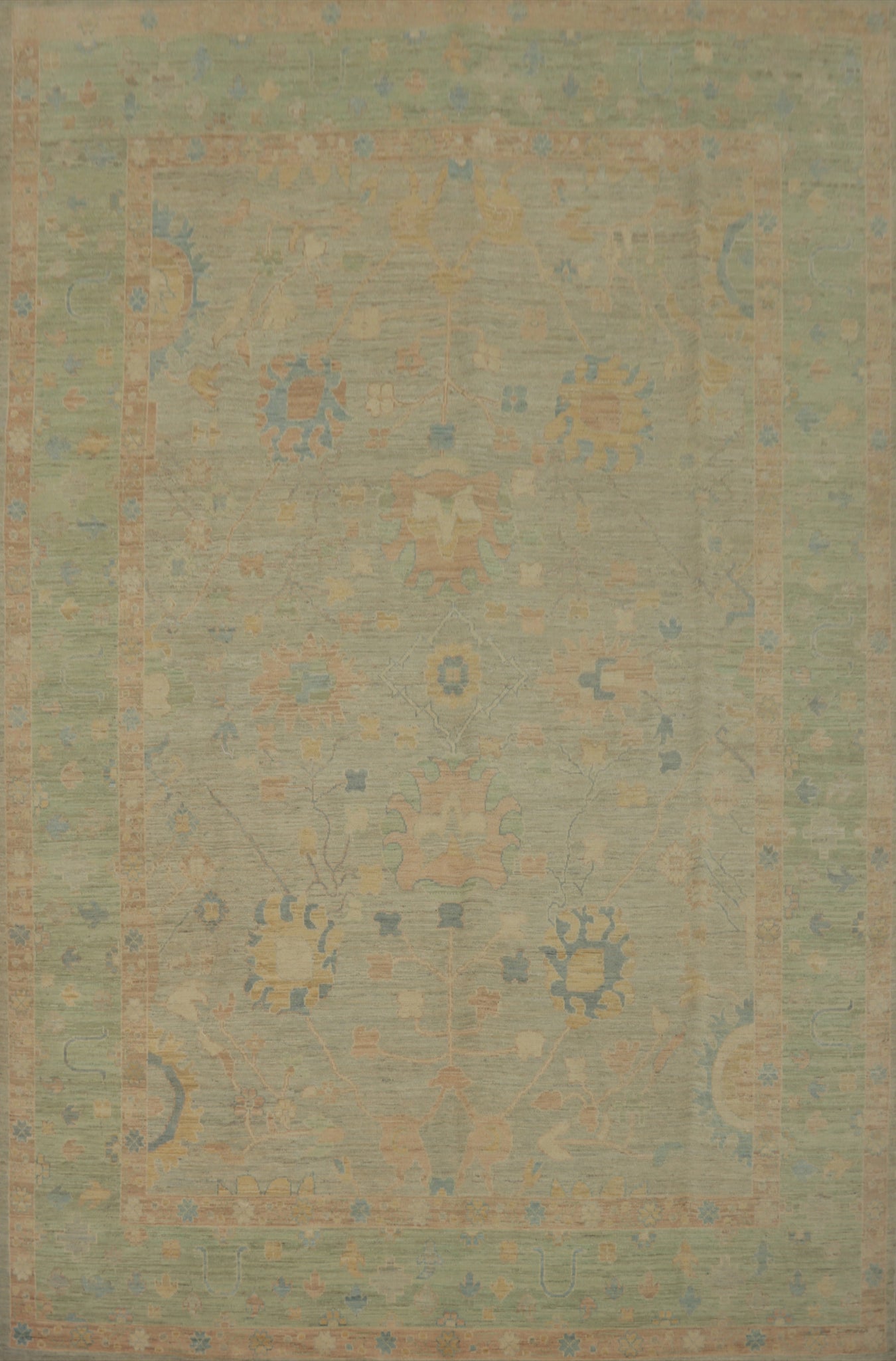 Vegetable Dye Wool Oushak Turkish Area Rug 9x12