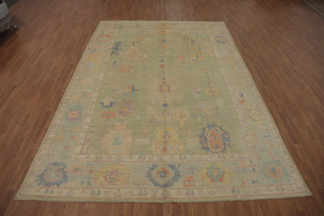 Handmade Green Oushak Vegetable Dye Area Rug 8x12