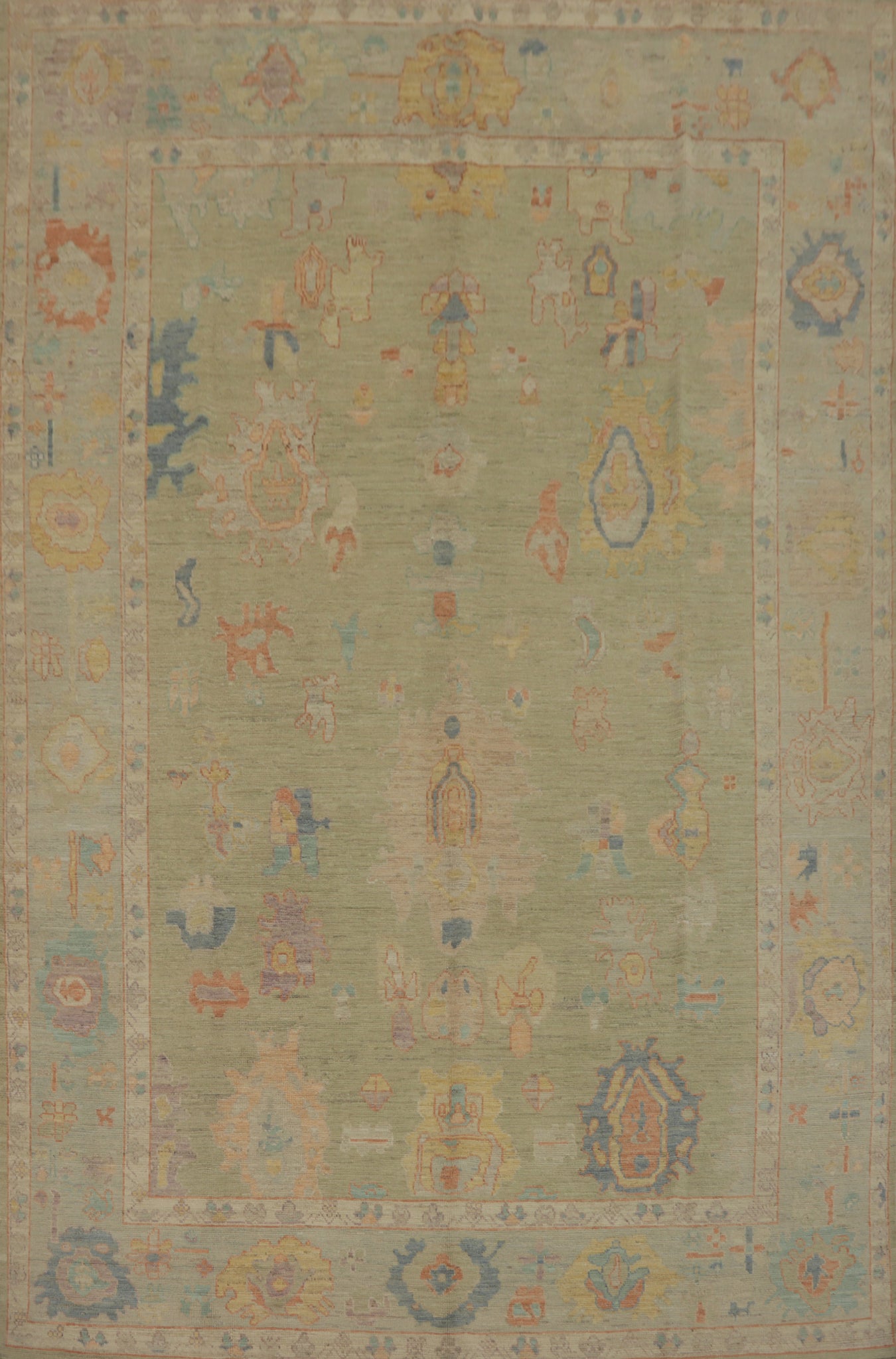 Handmade Green Oushak Vegetable Dye Area Rug 8x12