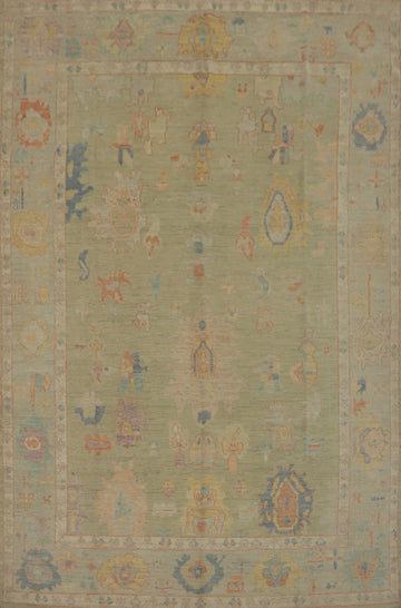 Handmade Green Oushak Vegetable Dye Area Rug 8x12