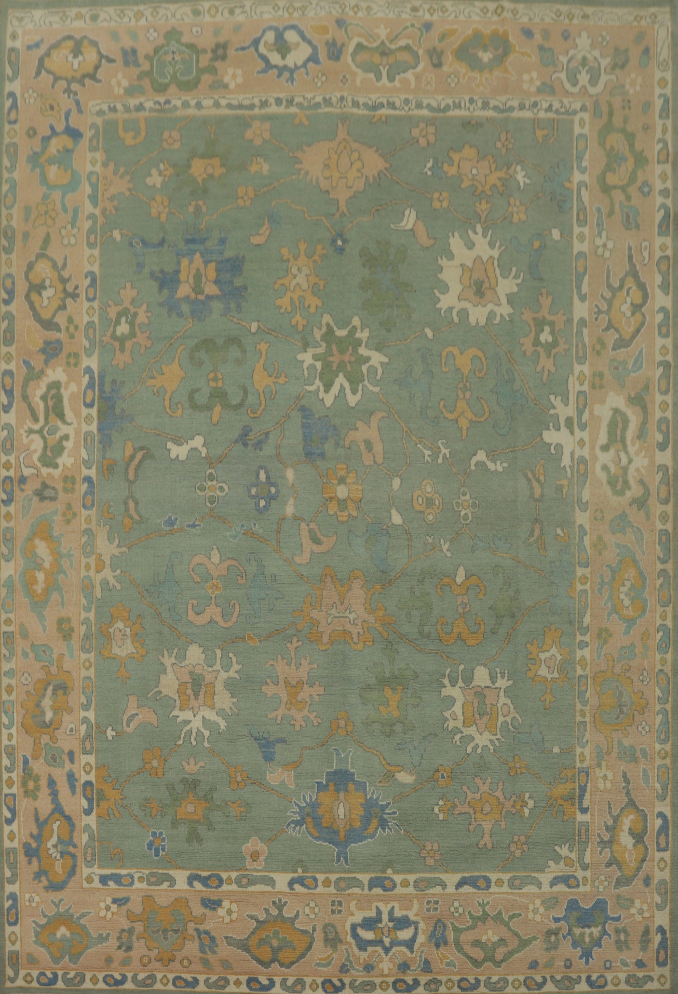 Vegetable Dye Green Oushak Turkish Area Rug 8x10
