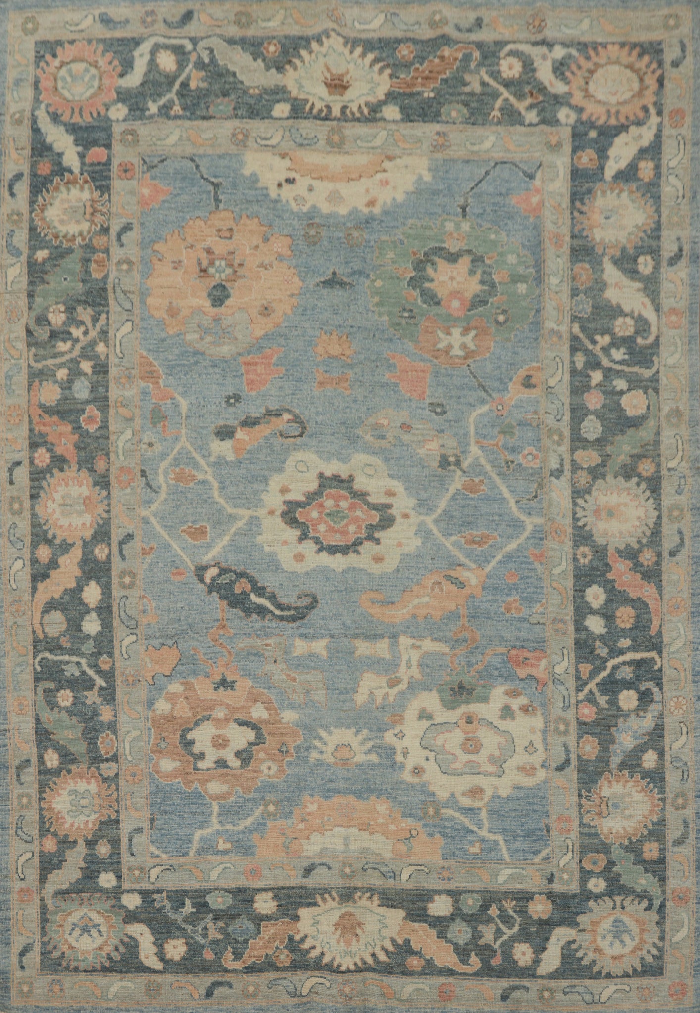 Vegetable Dye Blue Oushak Turkish Area Rug 8x10