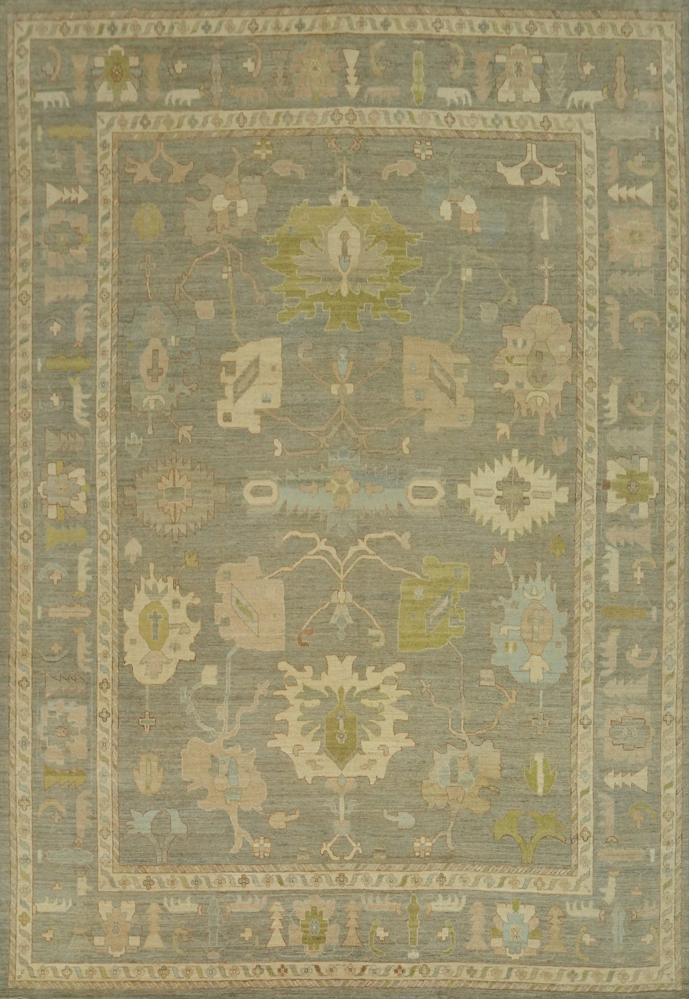 Vegetable Dye Wool Oushak Turkish Large Rug 12x14