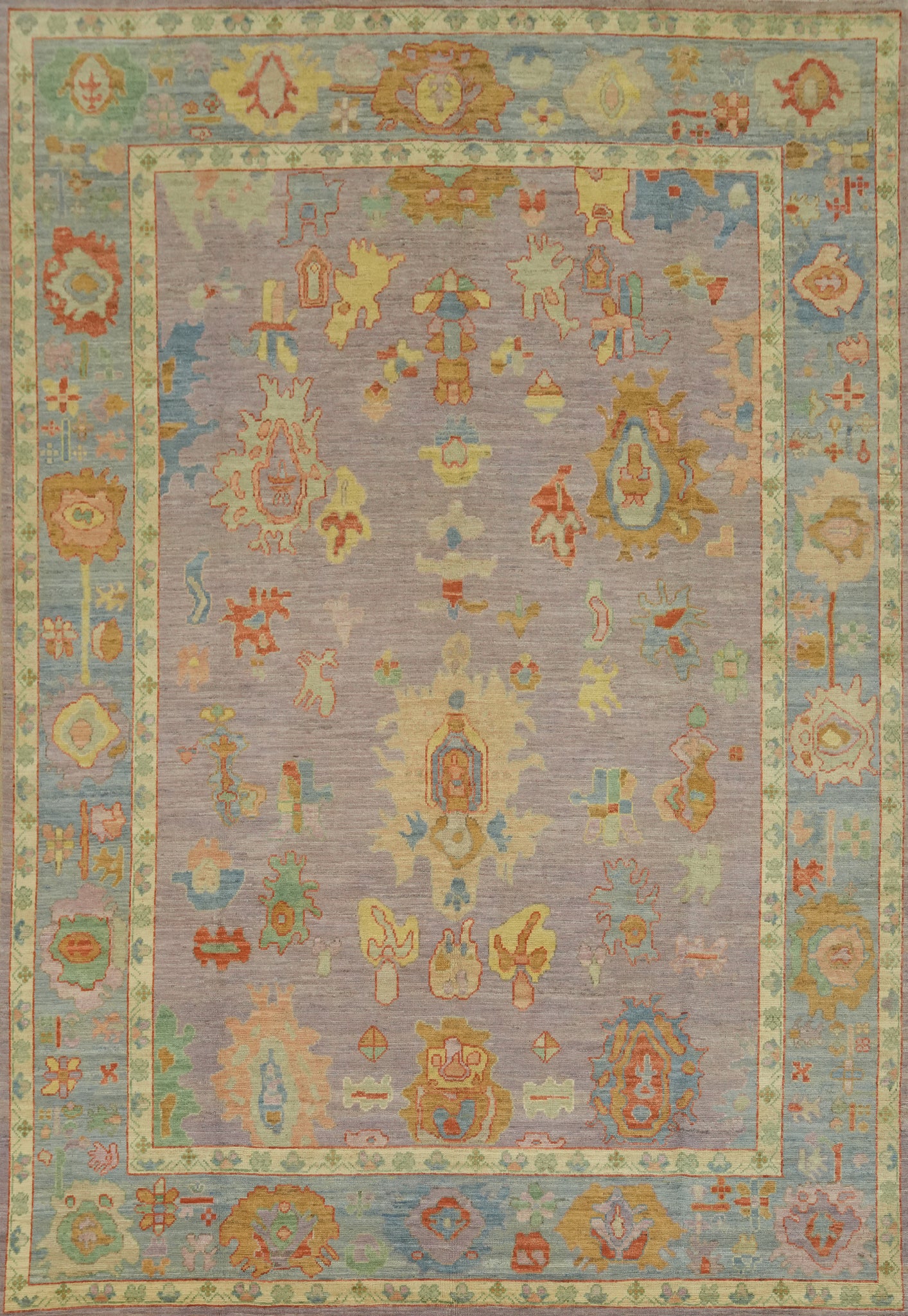 Purple Wool Floral Oushak Vegetable Dye Area Rug 9x12