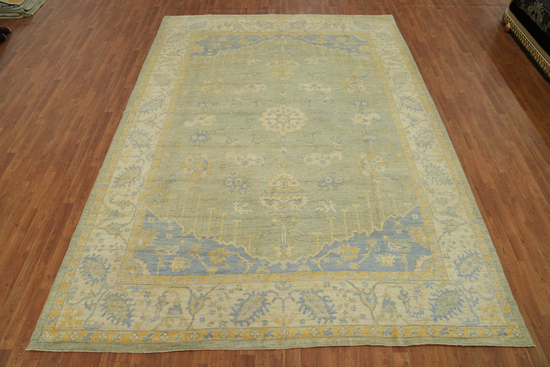 Vegetable Dye Wool Oushak Turkish Area Rug 9x12