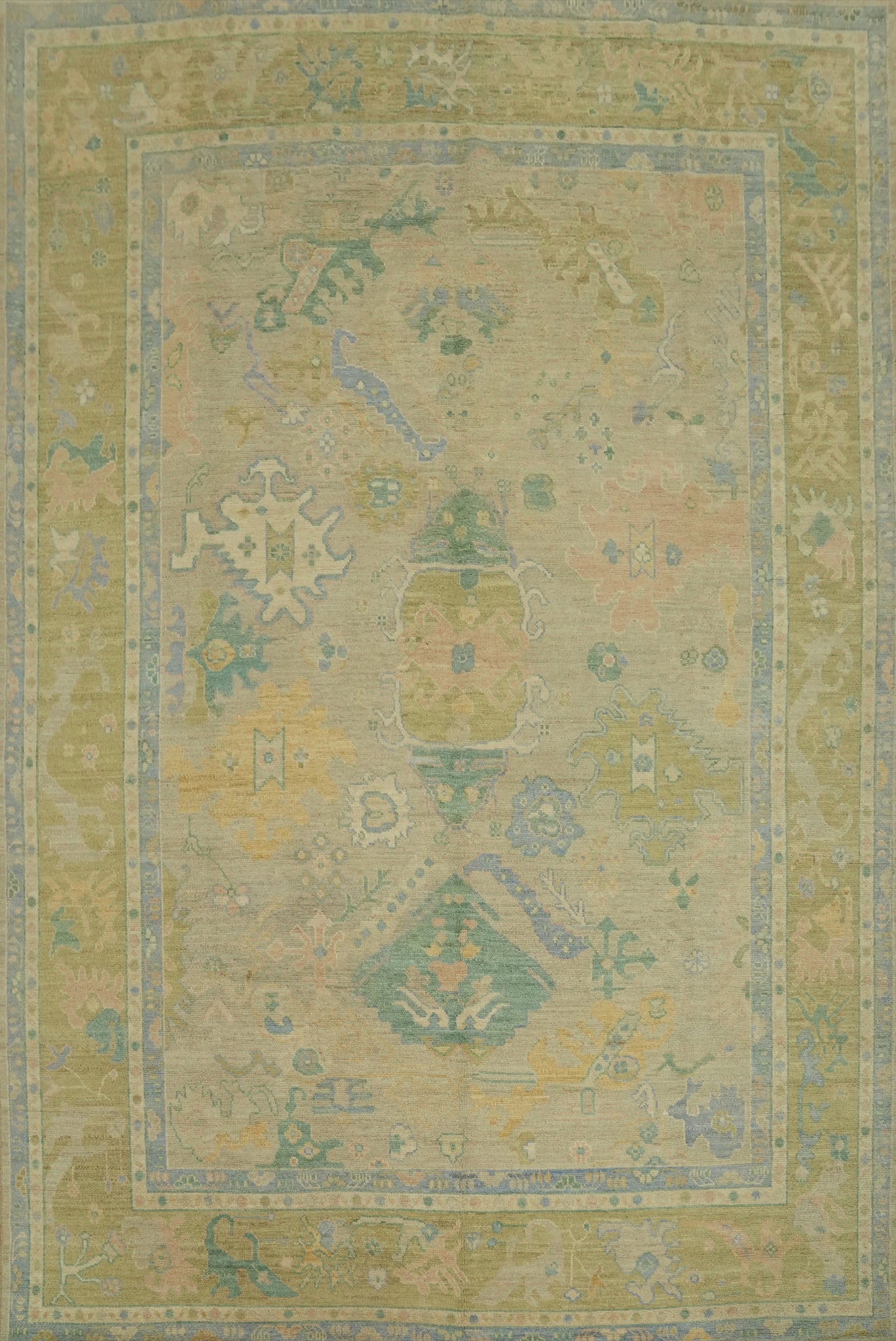 Vegetable Dye Wool Oushak Turkish Area Rug 9x12