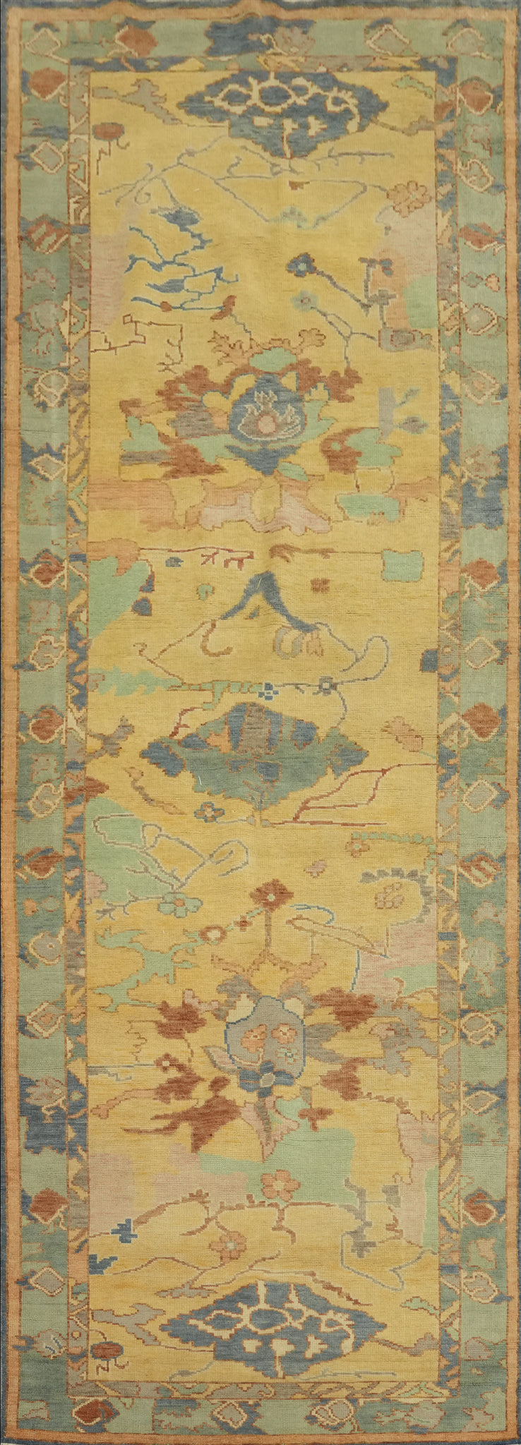 Handmade Gold Oushak Vegetable Dye Runner Rug 4x12