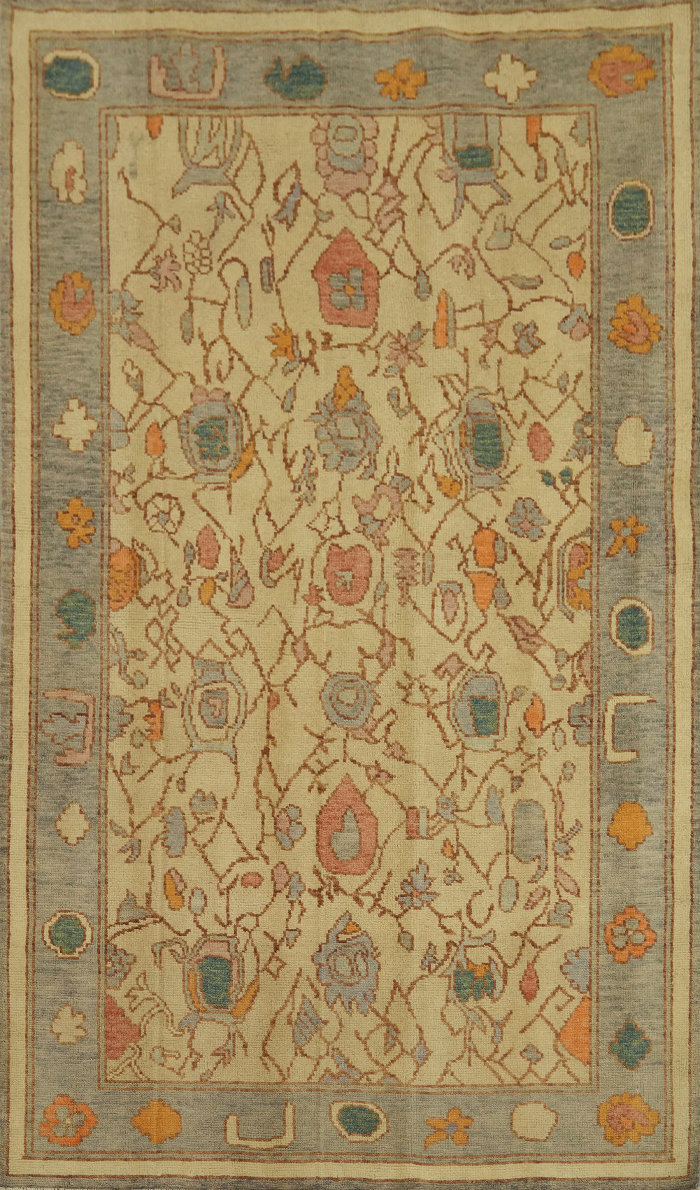 Vegetable Dye Wool Oushak Turkish Rug 4x7